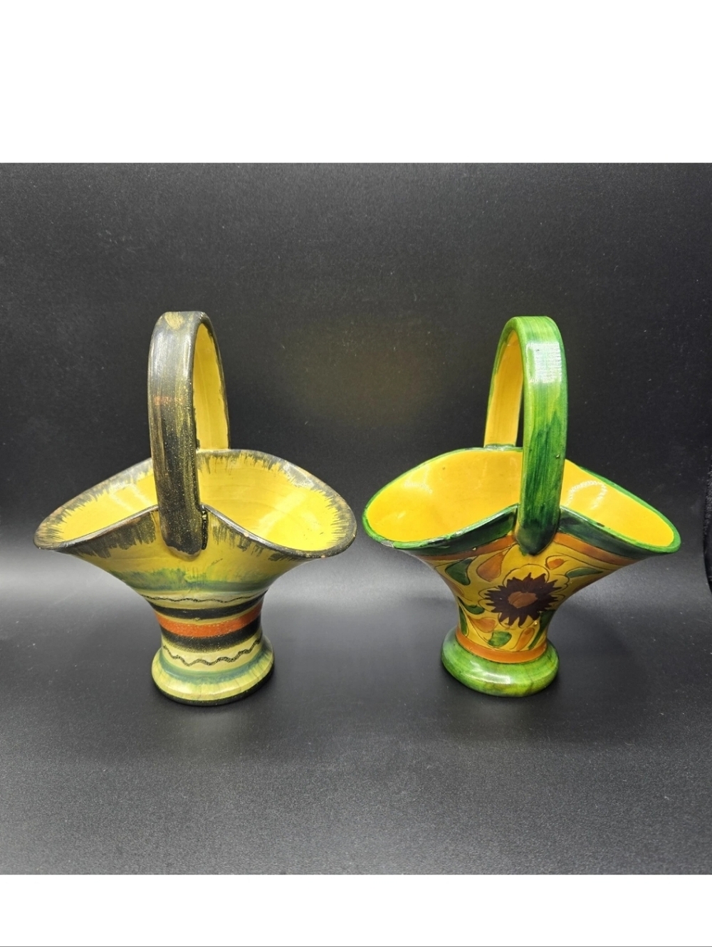 Two Hand-Painted Pottery Art Deco Baskets Vintage From Italy